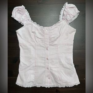 Hollister Pink Striped Ruffle Sleeve Blouse